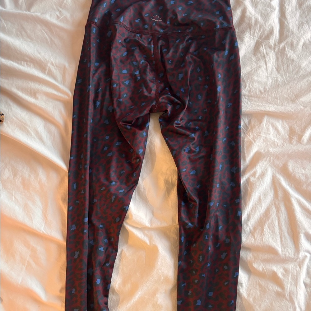 Beyond Yoga Burgundy Leggings with Blue Spots